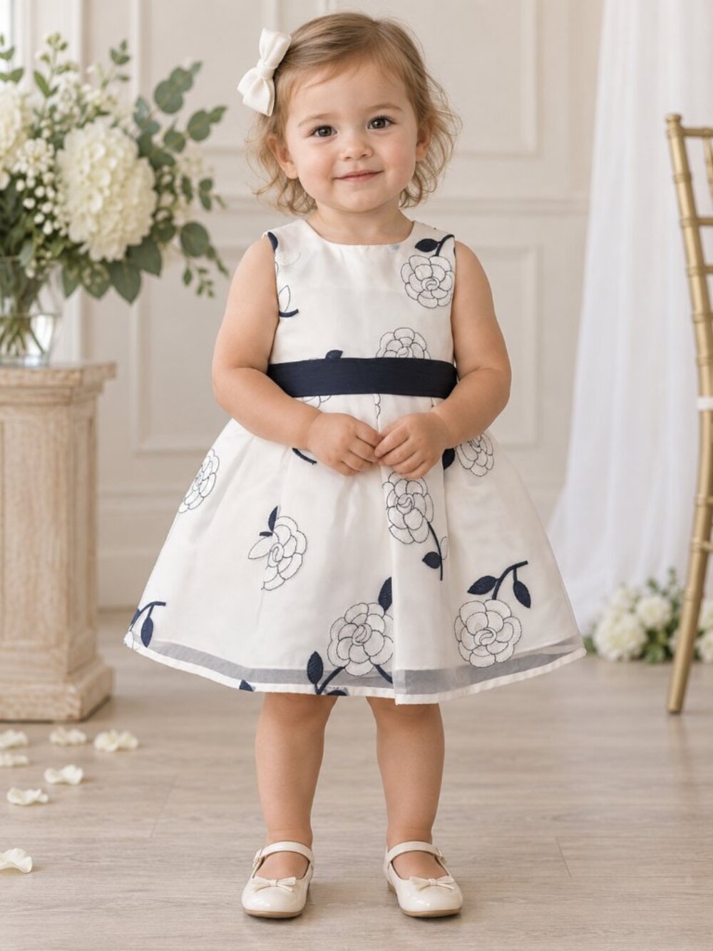NWT Abel & Lula Flower Girl Floral Embroidered Tulle Bow Princess Dress Size 18M